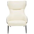 Kiev Armchair - Wing Back - Ivory Fabric and Black Faux Leather