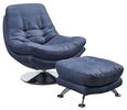 Vento Midnight Blue Fabric Swivel Chair and Footstool