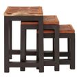 Artisan Nest of 3 Tables - Brown Acacia Wood with Metal Base