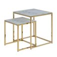 Clearance - Alisma Nest of 2 Tables - White Marble Effect and Gold - A407