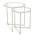 Herber Nest of 2 Tables - Hexagon - Clear Glass with Silver Metal
