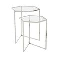 Herber Nest of 2 Tables - Hexagon - Clear Glass with Silver Metal