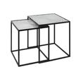 Nest of 2 Tables - Square - White Glass and Black Metal