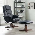 Malmo Black Faux Leather Recliner Chair - with Walnut Legs Footstool