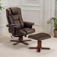 Malmo Brown Faux Leather Recliner Chair - with Walnut Legs Footstool