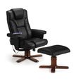 Malmo Black Faux Leather Recliner Chair - with Walnut Legs Footstool