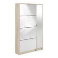 Shoe Cabinet - 5 Mirrored Door - Oak