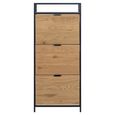 Seaford Shoe Cabinet - Flip Down - 3 Door - Oak and Black Metal