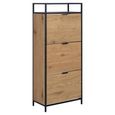 Seaford Shoe Cabinet - Flip Down - 3 Door - Oak and Black Metal