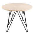 Prunus Side Table - Round - Beige Travertine Effect - with Black Hairpin Legs