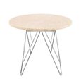 Prunus Side Table - Round - Beige Travertine Effect - with Chrome Hairpin Legs