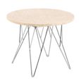 Prunus Side Table - Round - Beige Travertine Effect - with Chrome Hairpin Legs