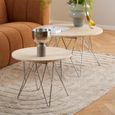 Prunus Side Table - Round - Beige Travertine Effect - with Chrome Hairpin Legs