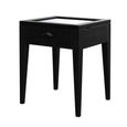 Elmhurst Square Side Table - 1 Door 1 Drawer - Black and Glass