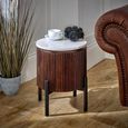 Opal Fluted Side Table - Round - White Marble Top - Mango Wood