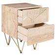 Side Table - 2 Drawer - Hairpin Legs - Gold Geometric Inlay - Light Mango Wood