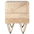 Side Table - 2 Drawer - Hairpin Legs - Gold Geometric Inlay - Light Mango Wood