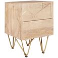 Side Table - 2 Drawer - Hairpin Legs - Gold Geometric Inlay - Light Mango Wood