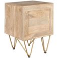Side Table - 2 Drawer - Hairpin Legs - Gold Geometric Inlay - Light Mango Wood