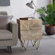Side Table - 2 Drawer - Hairpin Legs - Gold Geometric Inlay - Light Mango Wood