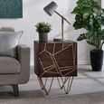 Side Table - 2 Drawer - Hairpin Legs - Gold Geometric Inlay - Dark Mango Wood