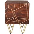 Side Table - 2 Drawer - Hairpin Legs - Gold Geometric Inlay - Dark Mango Wood