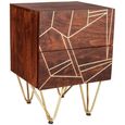 Side Table - 2 Drawer - Hairpin Legs - Gold Geometric Inlay - Dark Mango Wood