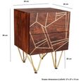 Side Table - 2 Drawer - Hairpin Legs - Gold Geometric Inlay - Dark Mango Wood