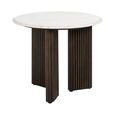 Mayfield White Marble Top Round Side Table - Dark Wood Fluted Base