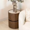 Ellery End Table - 2 Drawer - Round - Brown - Ceramic and Wood