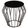 Ackley Side Table - Round - Black Glass - Silver Legs
