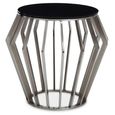 Ackley Side Table - Round - Black Glass - Silver Legs
