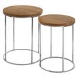 Agra Side Tables - Set of 2 - Mango Wood and Silver - Round