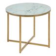 Alisma White Marble Effect Round Side Table with Gold Legs