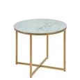 Alisma Side Table - Round - White Marble Effect and Gold - with Shelf
