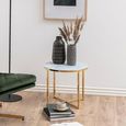 Alisma Side Table - Round - White Marble Effect and Gold - with Shelf