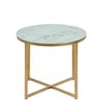 Alisma Side Table - Round - White Marble Effect and Gold - with Shelf