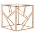 Allure End Table - Square - Clear Glass - Rose Gold Geometric Base