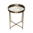 End Table - Round - Antique Gold Metal - Tray