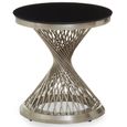 Anzio Side Table - Round - Black Glass with Chrome Hourglass Base