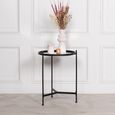Black Metal and Antique Mirror Glass Side Table - Round