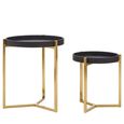 Cardoba Side Tables - Set of 2 - Black Faux Shagreen with Gold Legs - Round