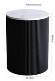 Clearance - Carra Marble Side Table White Round Top with Black Fluted Ribbed Drum Base - Brand New Item