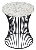 Clearance - Ritz Terrazzo Drum Shape Accent Table, Black Wire Metal Base - Brand New Item