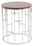 Clearance - Zion Round Chrome Side Table with Mango Wood Top - Brand New Item