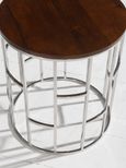 Clearance - Zion Round Chrome Side Table with Mango Wood Top - Brand New Item