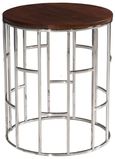 Clearance - Zion Round Chrome Side Table with Mango Wood Top - Brand New Item
