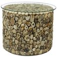 Driftwood Drum Lamp Table - Glass Top