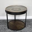 Side Table - Black Glass - Clock with Cogs - Round - Metal