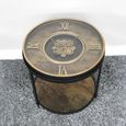 Side Table - Black Glass - Clock with Cogs - Round - Metal